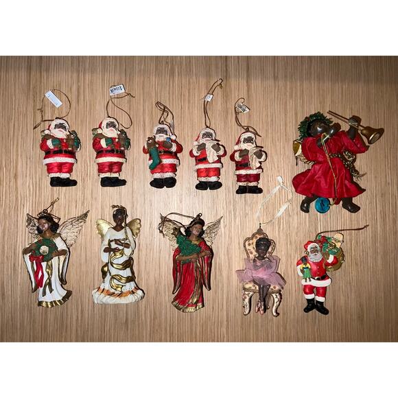 Vintage Midwest Black African Santa Angels Ballerina Ornaments Lot of 11 - Picture 1 of 11